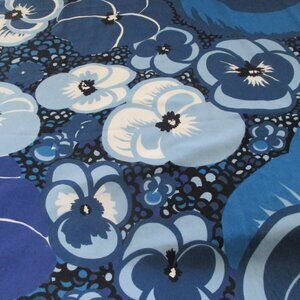 Marjatta Metsovaara Finland Tampella Cotton Fabric 50" x 71" Blue Pansies 1970s